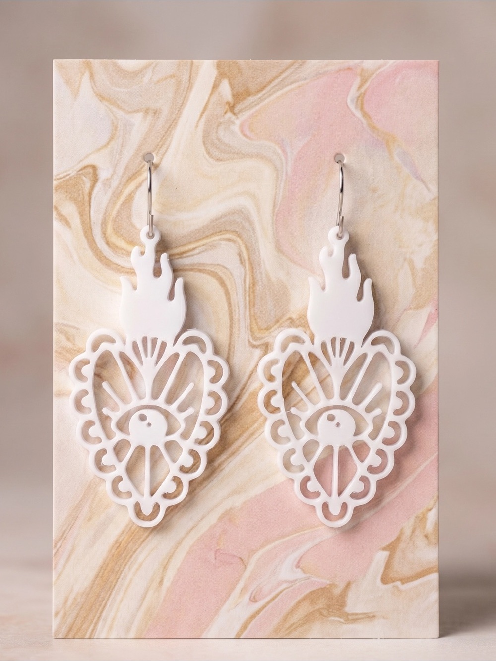 White Filigree Flame Drop Earrings